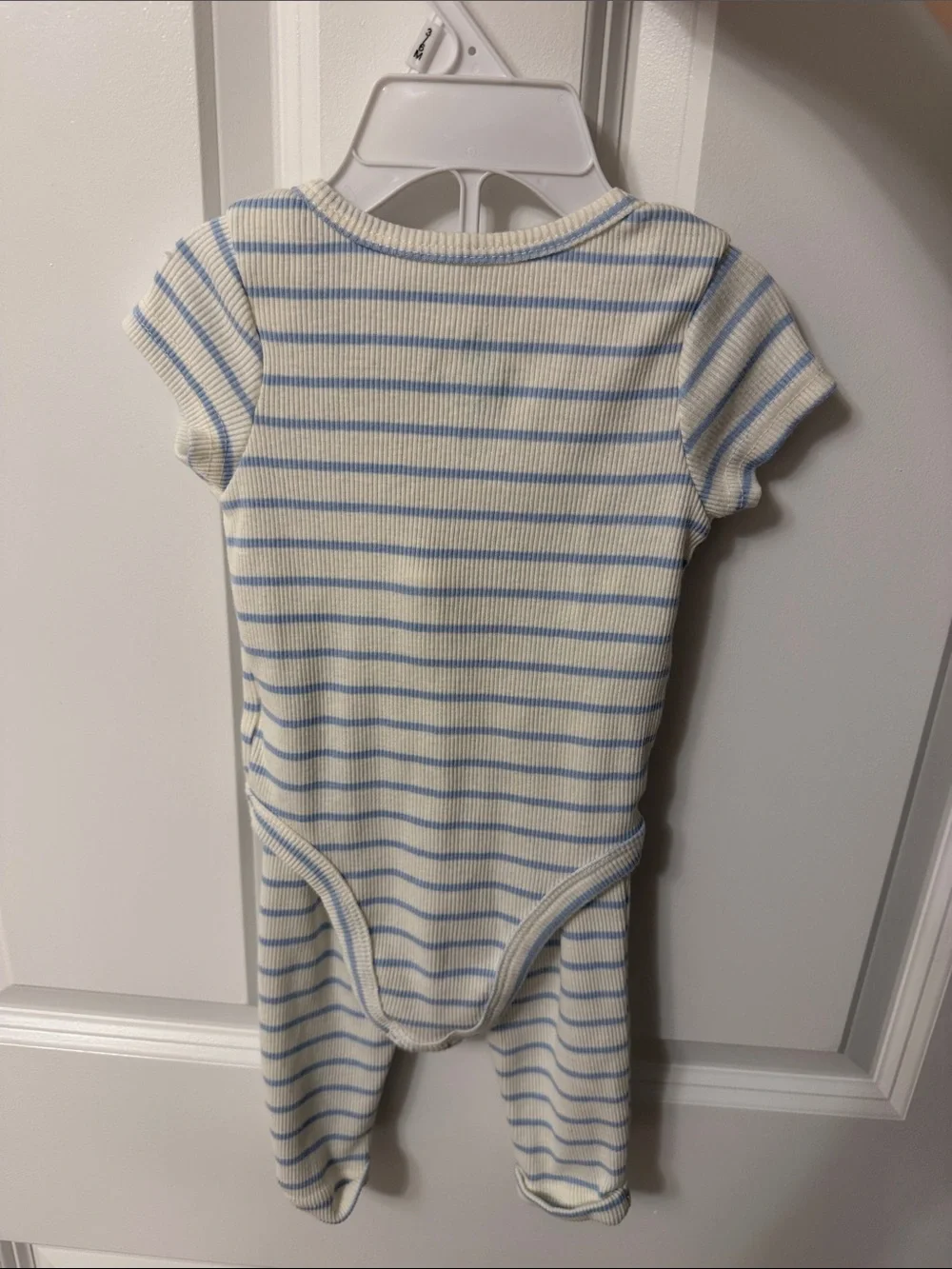 Disney Cream and Light Blue Stripe Stitch Baby Footed One-Piece